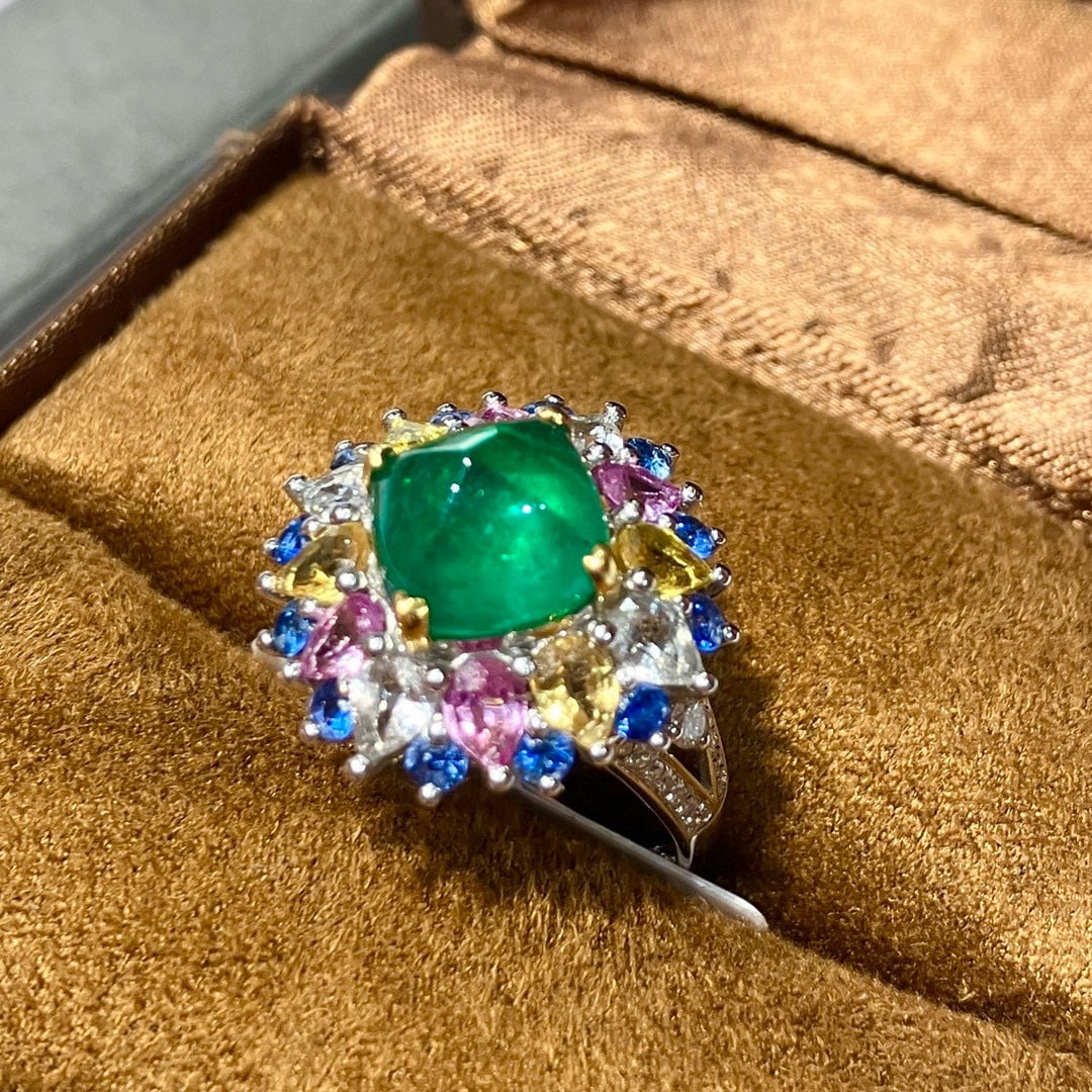 14k Gold 7.8 Ctw Natural Emerald & Sapphire Ring - 6