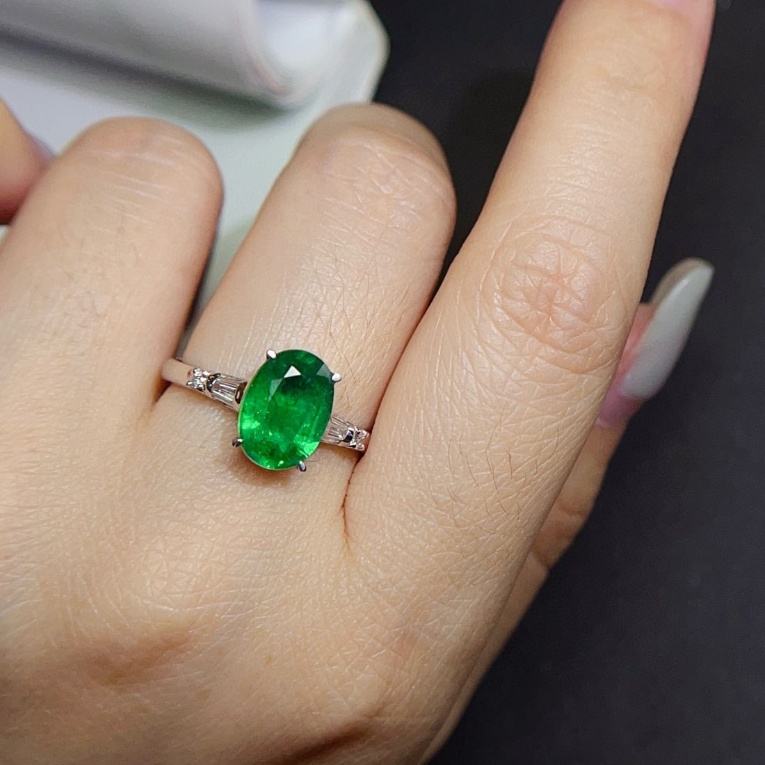 14k Gold 2.44 Ct Vivid Green Natural Emerald & Diamond Ring - 5