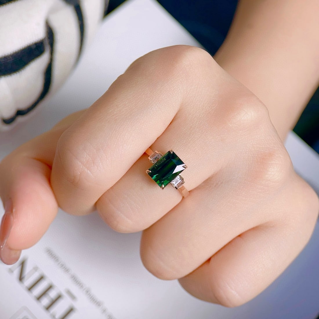 14k Gold 3 Ct Natural Tourmaline & Sapphire Ring - 5