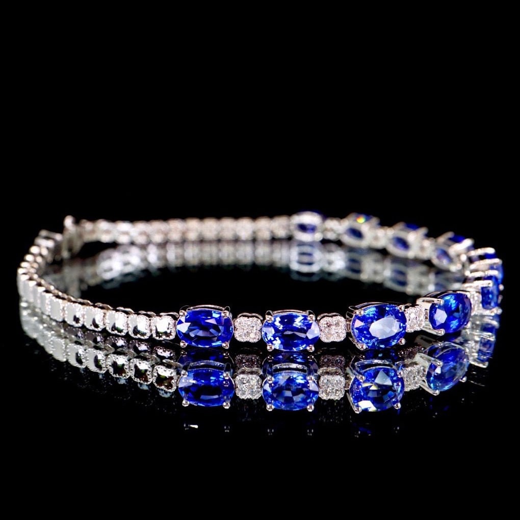 14k Gold 5.55 Ctw Natural Sapphire & Diamond Bracelet - 3