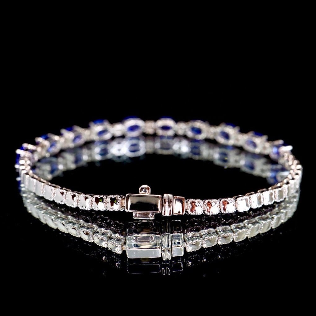 14k Gold 5.55 Ctw Natural Sapphire & Diamond Bracelet - 4