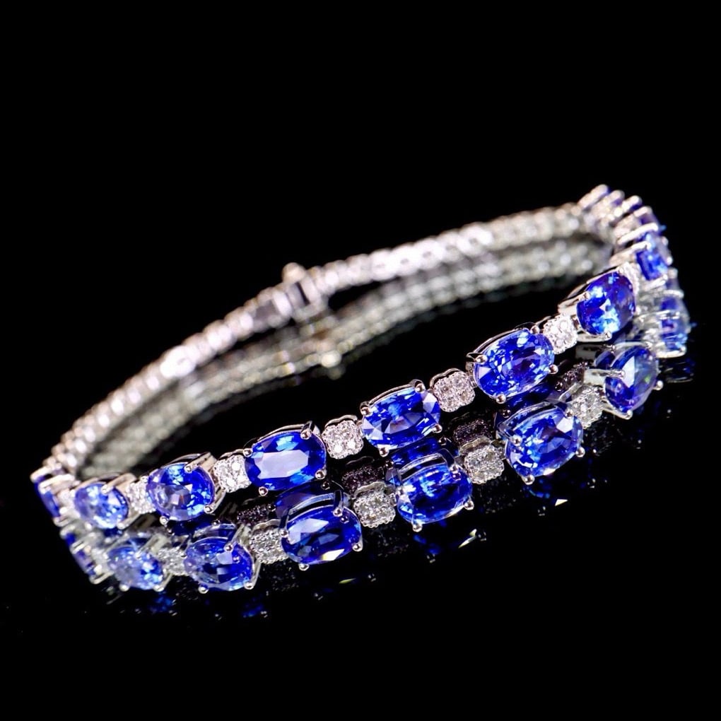 14k Gold 5.55 Ctw Natural Sapphire & Diamond Bracelet - 5