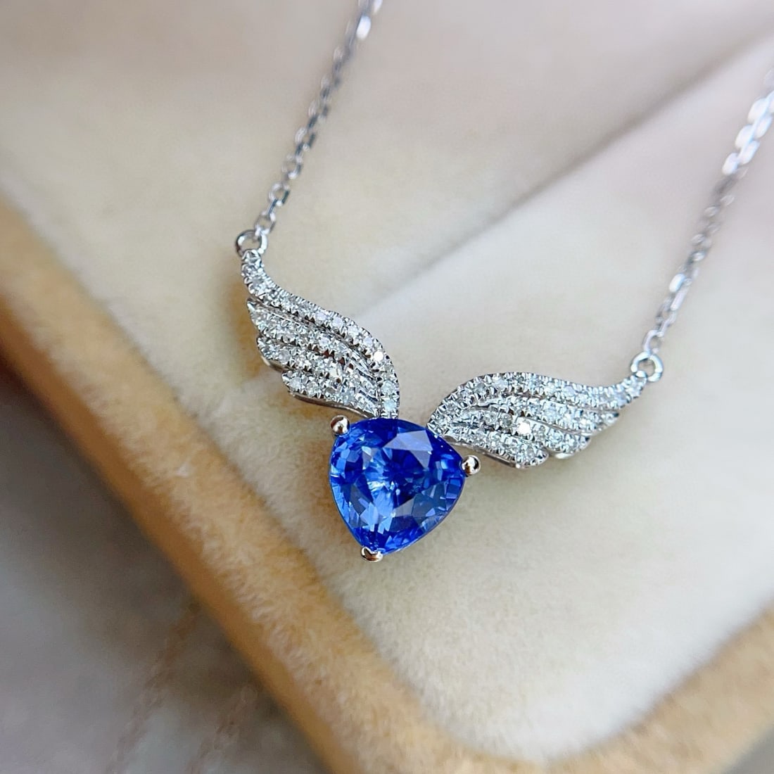 14k Gold 1.40 Ct Natural Sapphire & Diamond Necklace - 4