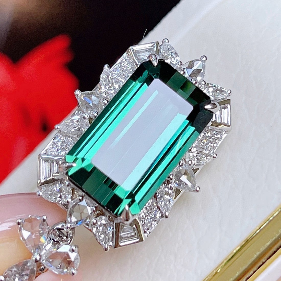 14k Gold 8.4 Ctw Natural Tourmaline & Diamond Pendant( Without Chain ) - 2