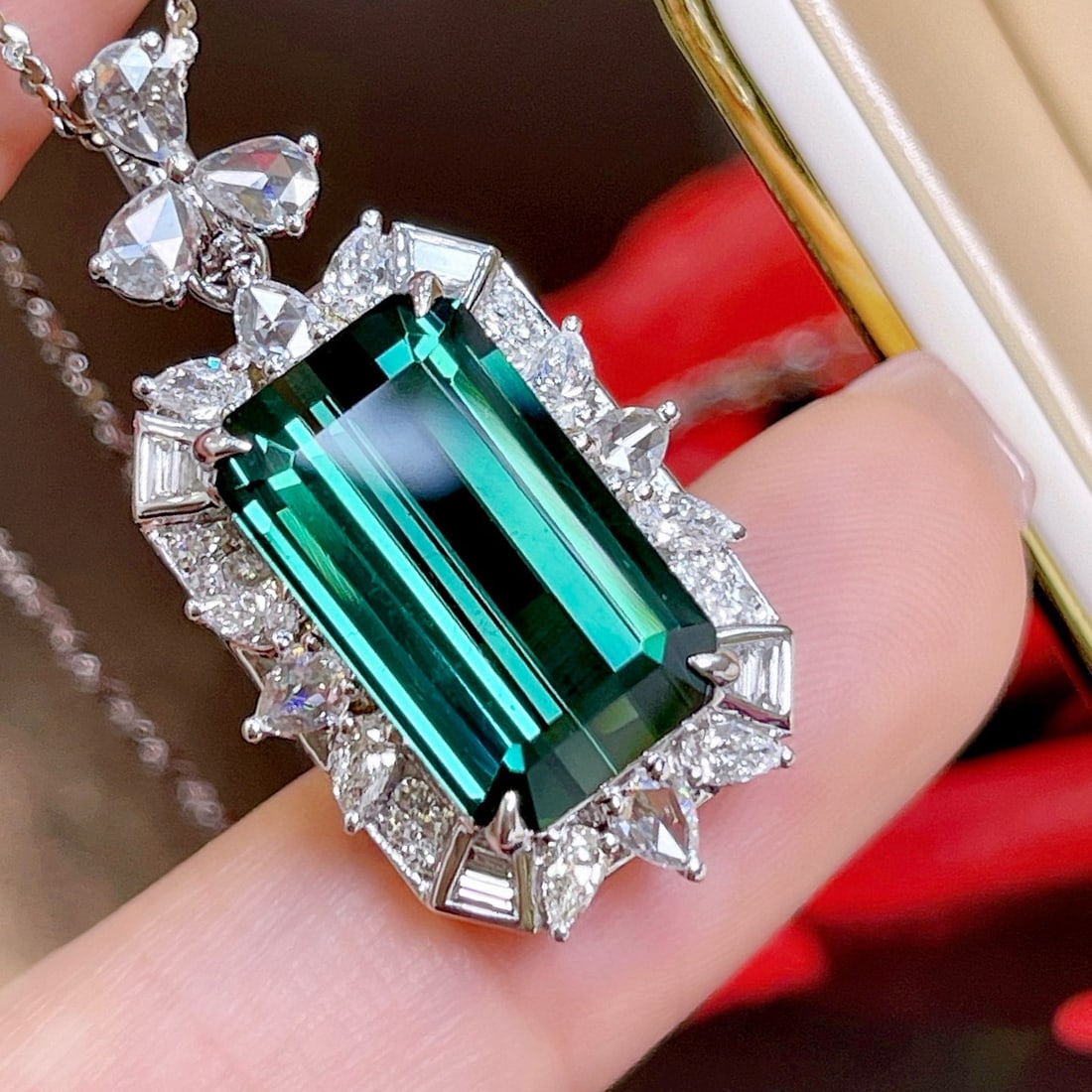 14k Gold 8.4 Ctw Natural Tourmaline & Diamond Pendant( Without Chain ) - 3