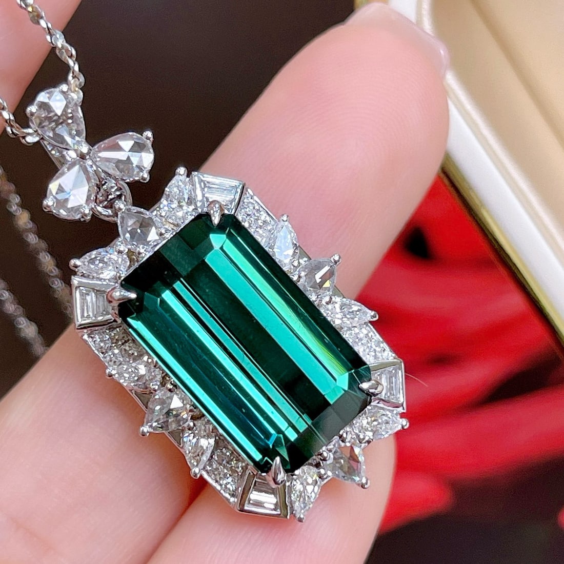 14k Gold 8.4 Ctw Natural Tourmaline & Diamond Pendant( Without Chain ) - 4