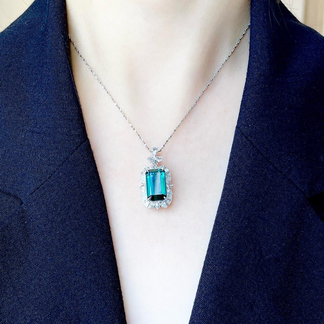 14k Gold 8.4 Ctw Natural Tourmaline & Diamond Pendant( Without Chain ) - 5