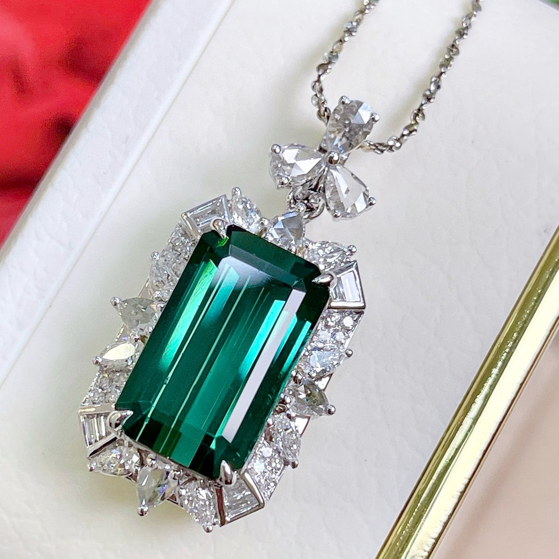 14k Gold 8.4 Ctw Natural Tourmaline & Diamond Pendant( Without Chain ) - 6