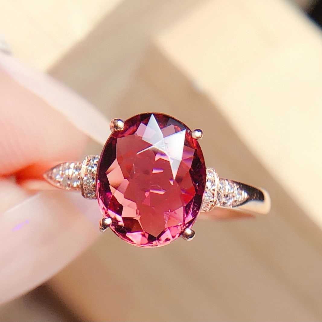 14k Gold 2.3 Ct Natural Tourmaline & Diamond Ring - 2