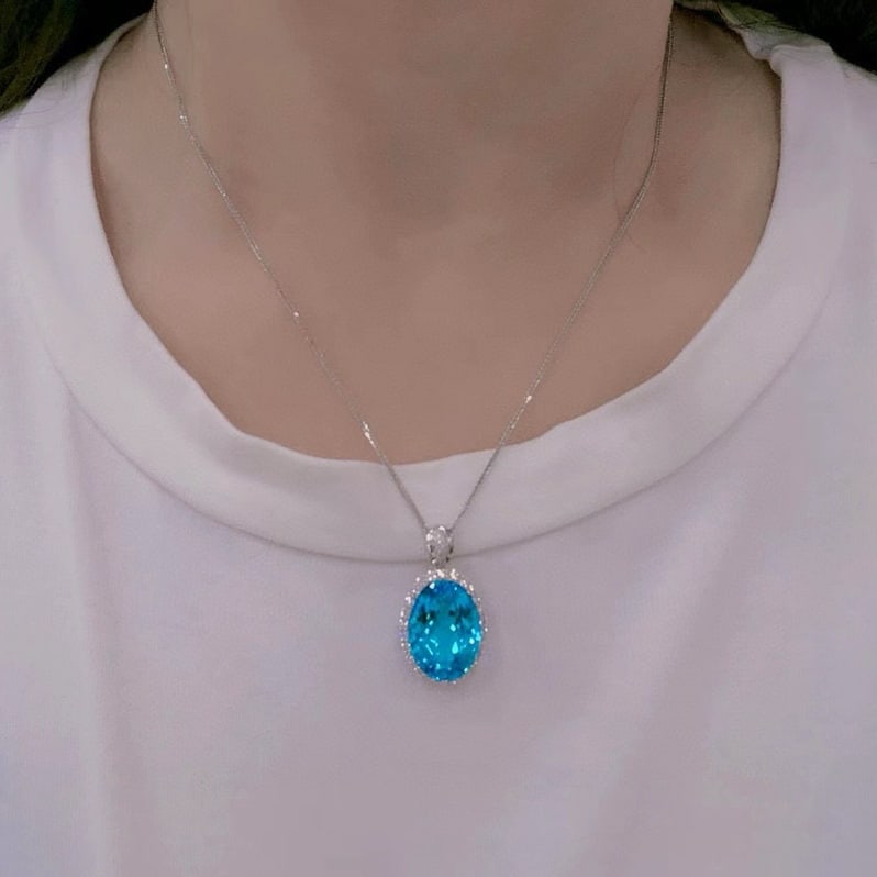 14k Gold 18.24 Ctw Natural Topaz & Diamond Pendant( Without Chain ) - 6