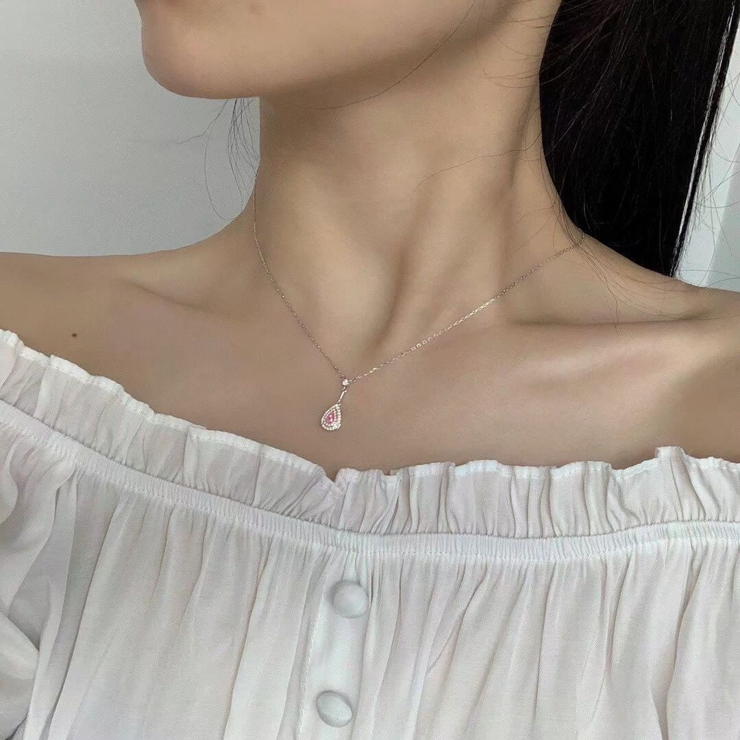 14k Gold 0.30 Ctw Natural Pink Diamond & Diamond Necklace - 2