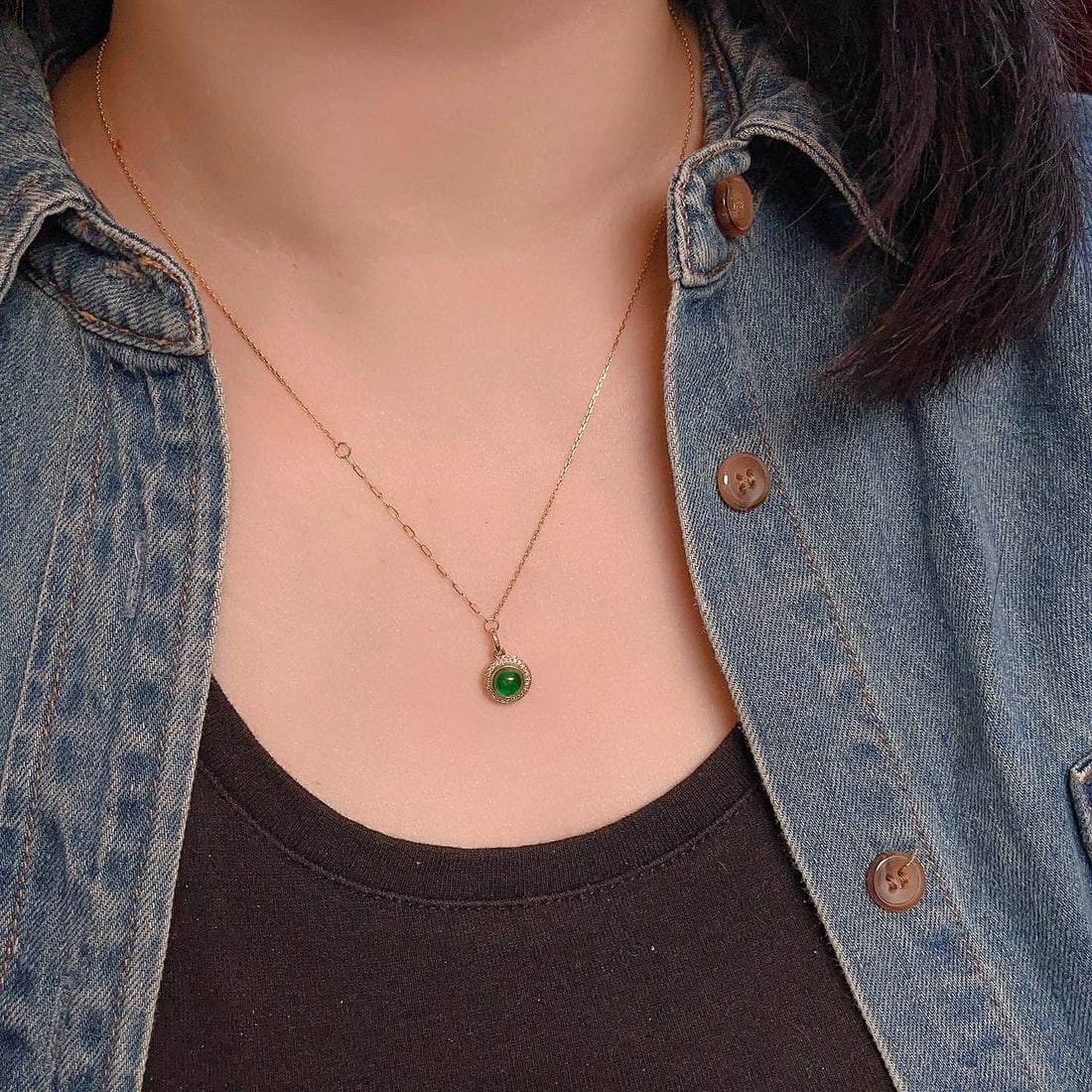 14k Gold 0.95 Ct Vivid Green Natural Emerald & Diamond Necklace - 5