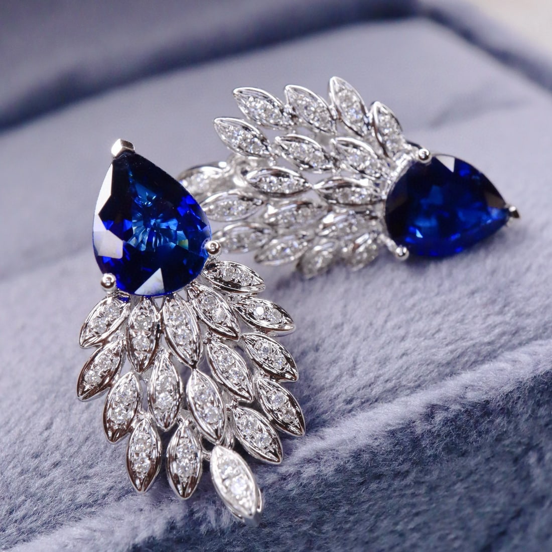 14k Gold 2.39 Ctw Natural Sapphire & Diamond Earrings - 2