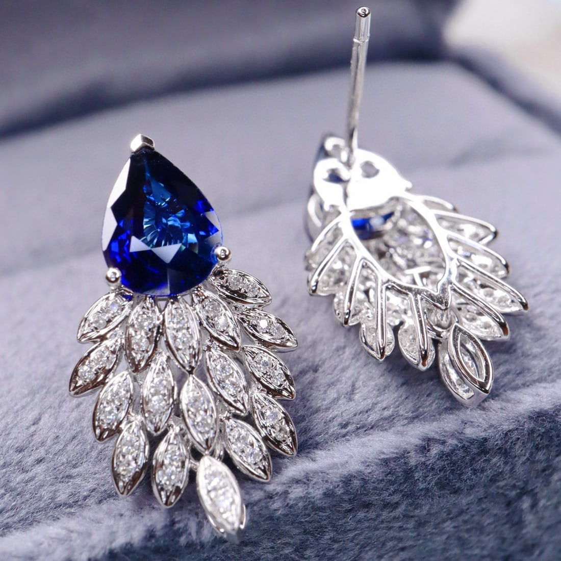 14k Gold 2.39 Ctw Natural Sapphire & Diamond Earrings - 4