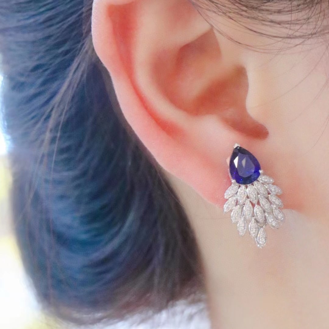 14k Gold 2.39 Ctw Natural Sapphire & Diamond Earrings - 5