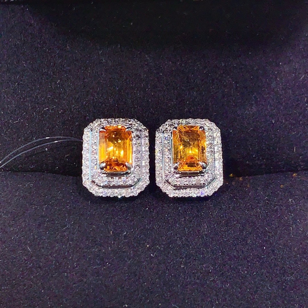 14k Gold 1.84 Ctw Natural Sapphire & Diamond Earrings: Ref:230941122 // gold content:14k gold // main gemstone:sapphire // shape:octagonal // carat weight:1. 51ct // color:yellow // treatment:natural // // adjacent gemstone 2 : diamond // shape:round