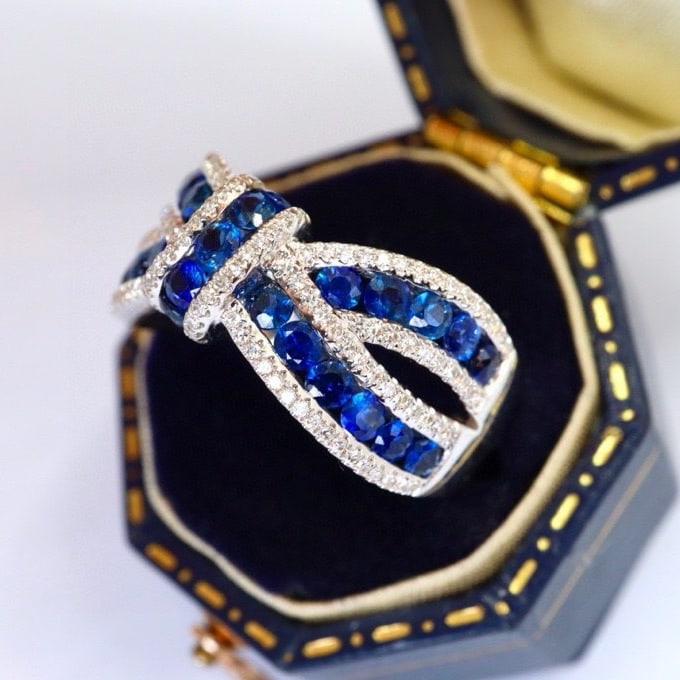 14k Gold 2.01 Ctw Natural Sapphire & Diamond Ring - 4