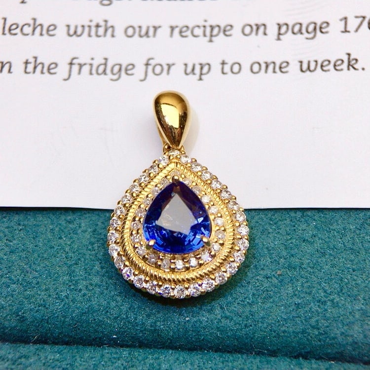 14k Gold 1.75 Ctw Natural Sapphire & Diamond Pendant( Without Chain ) - 2