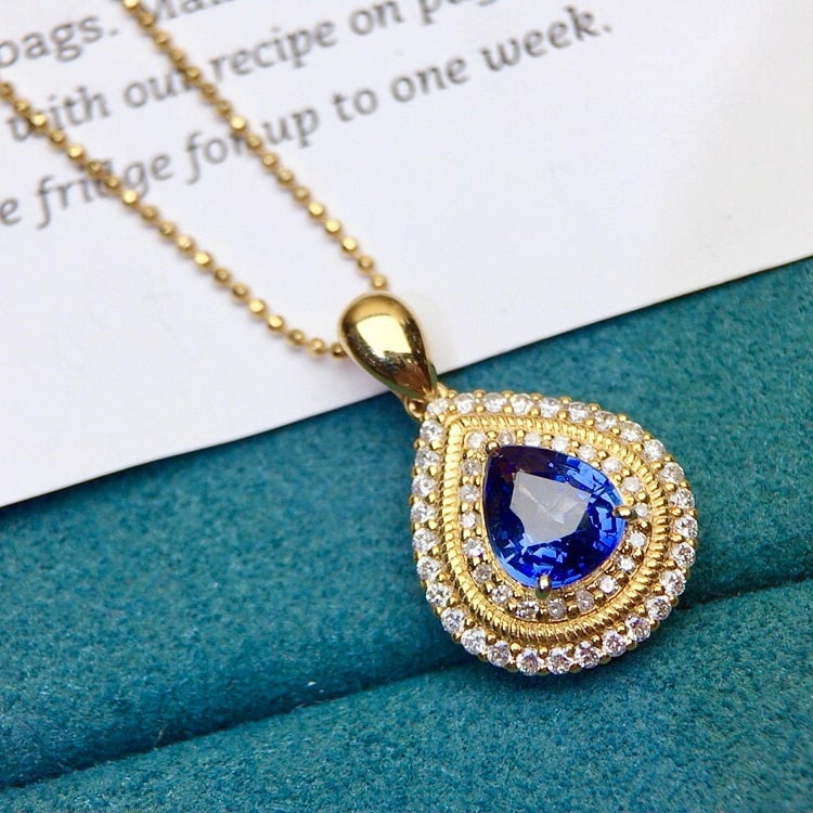 14k Gold 1.75 Ctw Natural Sapphire & Diamond Pendant( Without Chain ) - 5