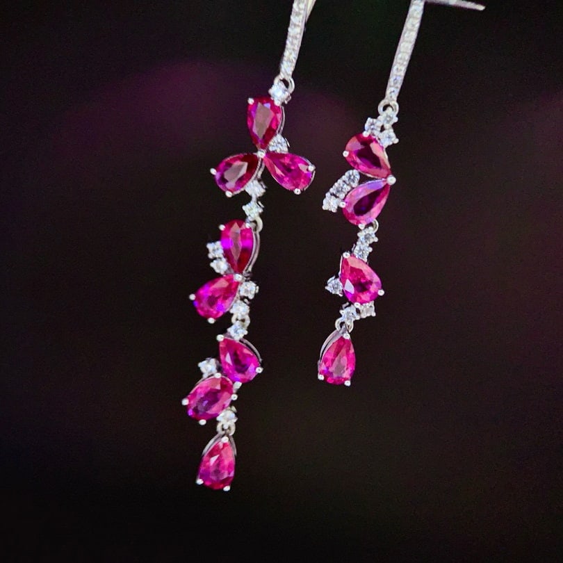 14k Gold 3.28 Ctw Natural Ruby & Sapphire Earrings - 2