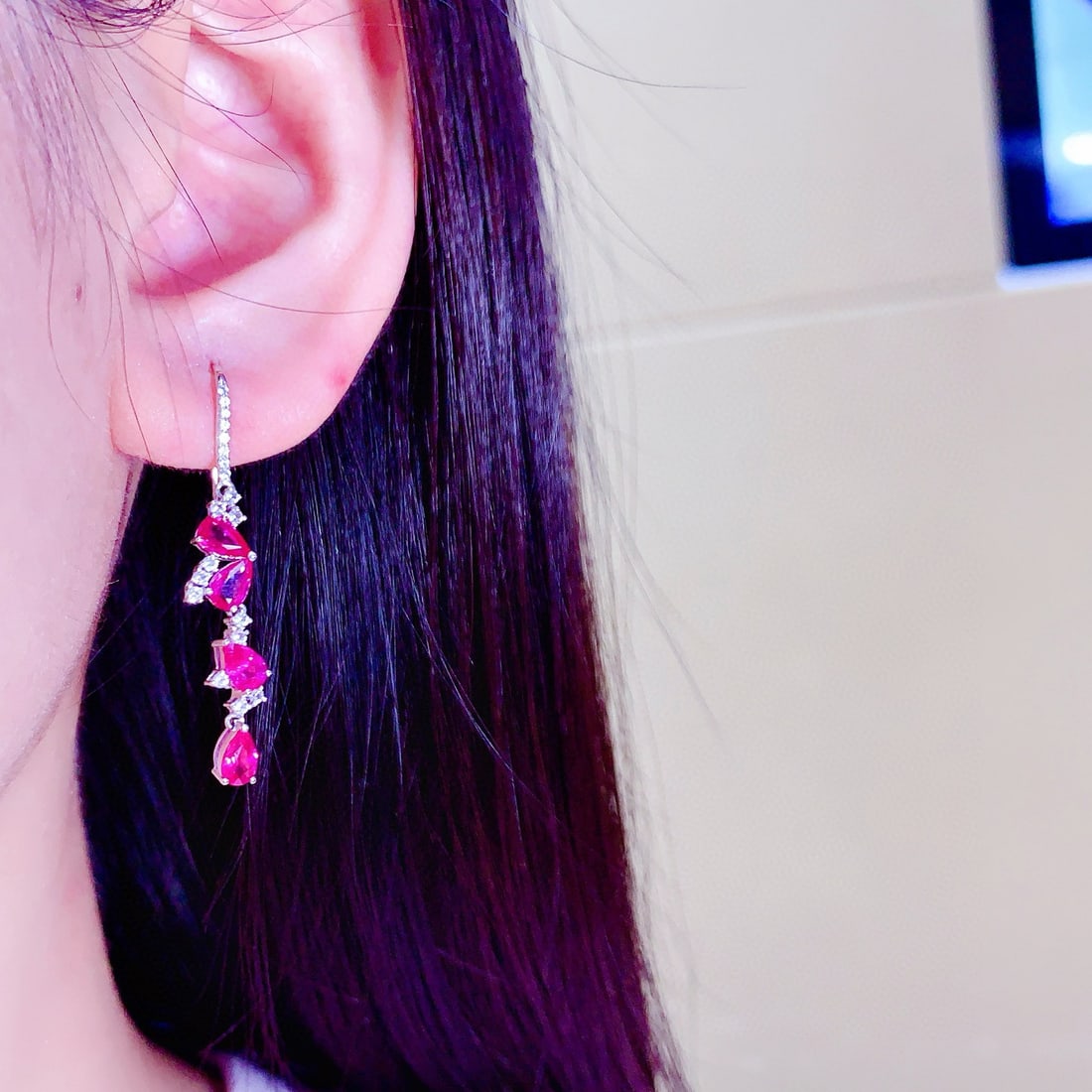 14k Gold 3.28 Ctw Natural Ruby & Sapphire Earrings - 4