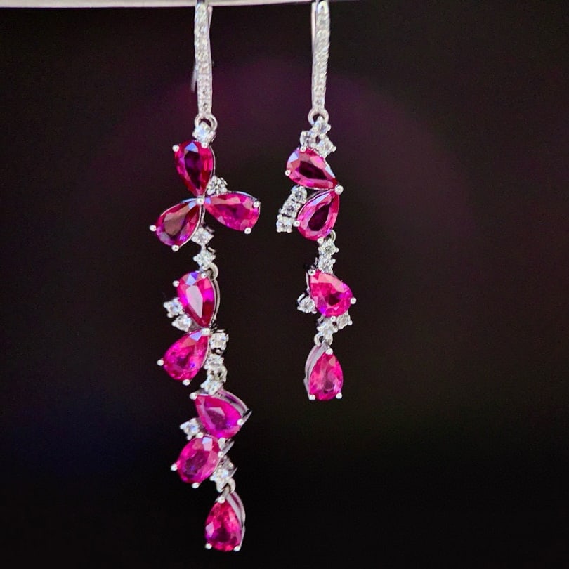 14k Gold 3.28 Ctw Natural Ruby & Sapphire Earrings - 5