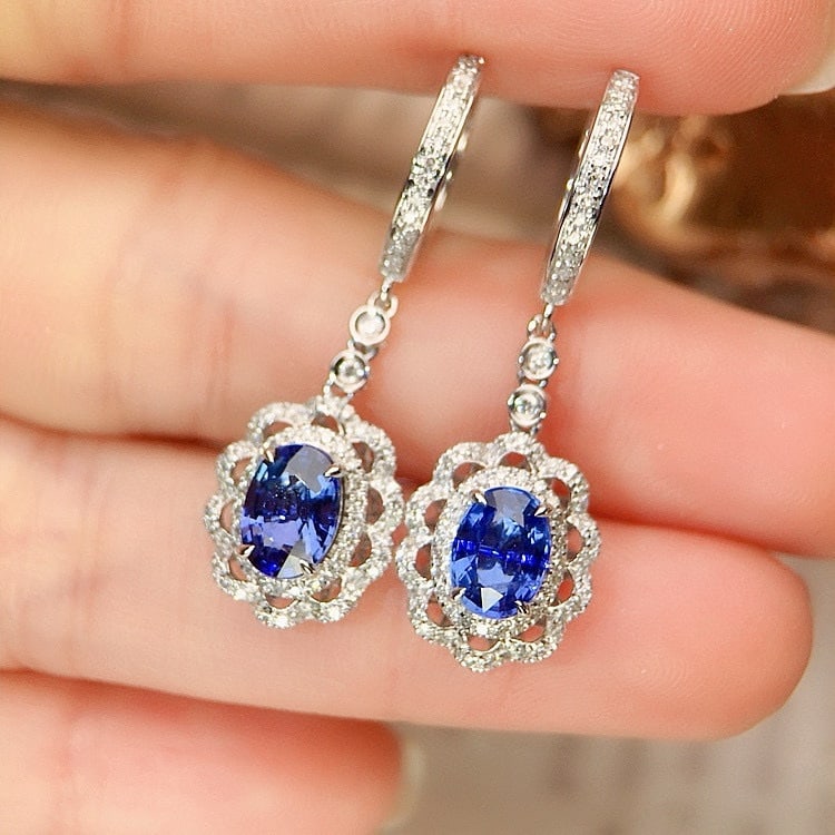 14k Gold 2.60 Ctw Natural Sapphire & Diamond Earrings - 2