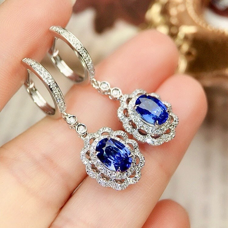 14k Gold 2.60 Ctw Natural Sapphire & Diamond Earrings - 3