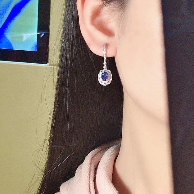 14k Gold 2.60 Ctw Natural Sapphire & Diamond Earrings - 5