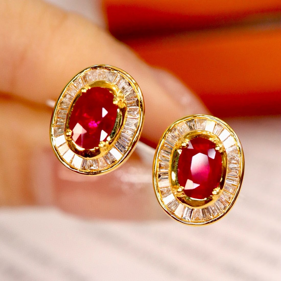 14k Gold 1.57 Ctw Natural Ruby & Diamond Earrings - 3