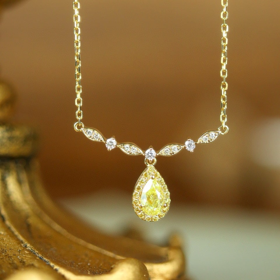 14k Gold 0.43 Ctw Natural Yellow Diamond & Diamond Necklace - 2