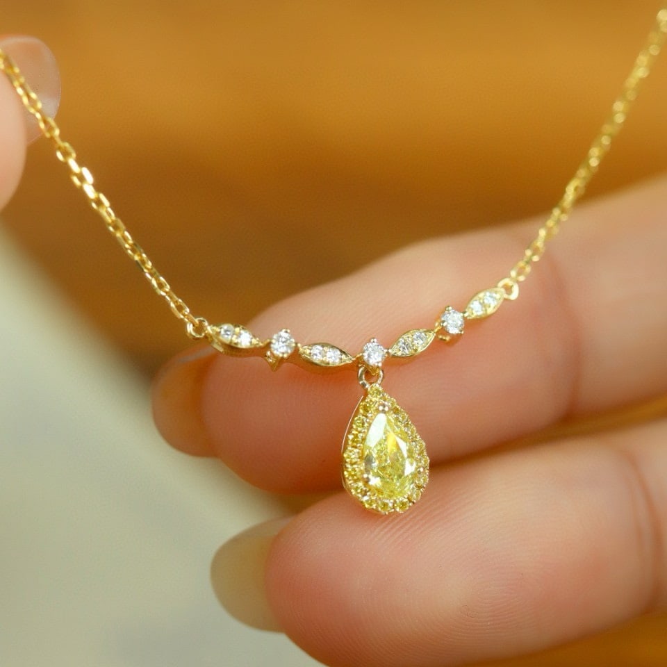 14k Gold 0.43 Ctw Natural Yellow Diamond & Diamond Necklace - 4
