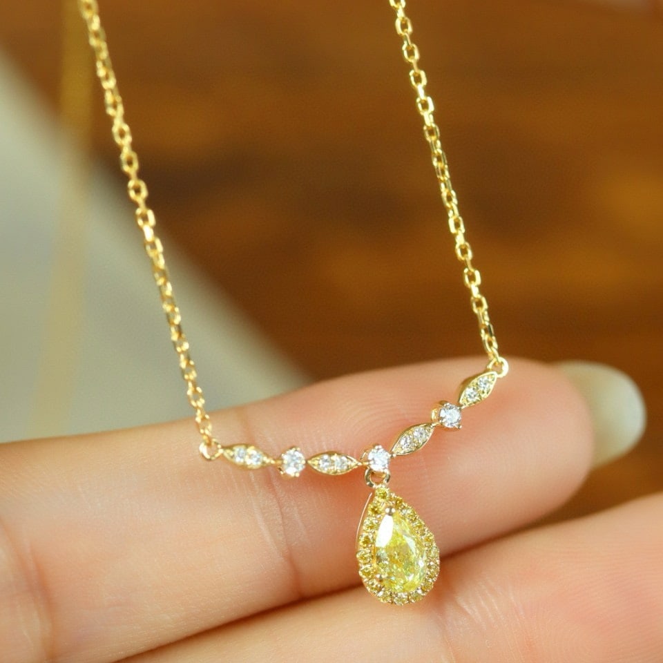 14k Gold 0.43 Ctw Natural Yellow Diamond & Diamond Necklace - 5