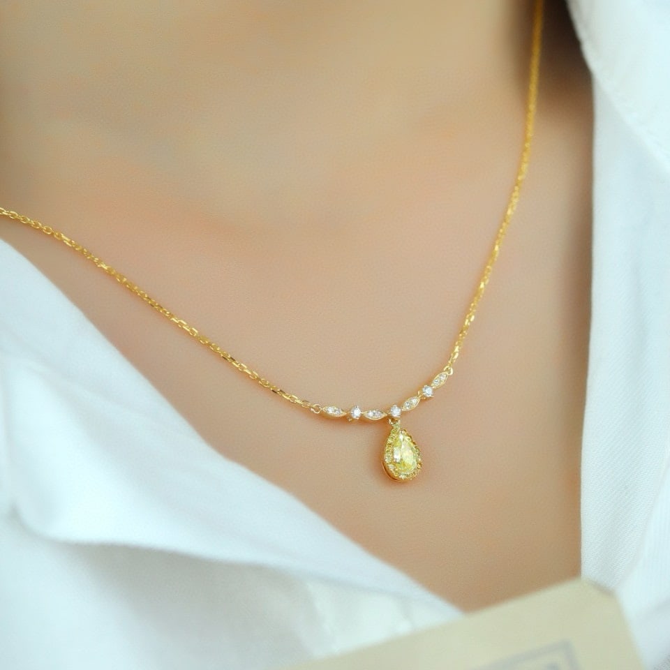 14k Gold 0.43 Ctw Natural Yellow Diamond & Diamond Necklace - 6