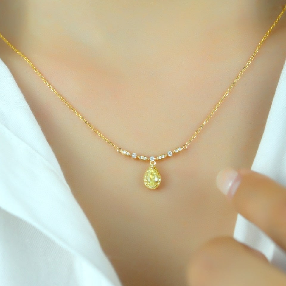 14k Gold 0.43 Ctw Natural Yellow Diamond & Diamond Necklace - 7