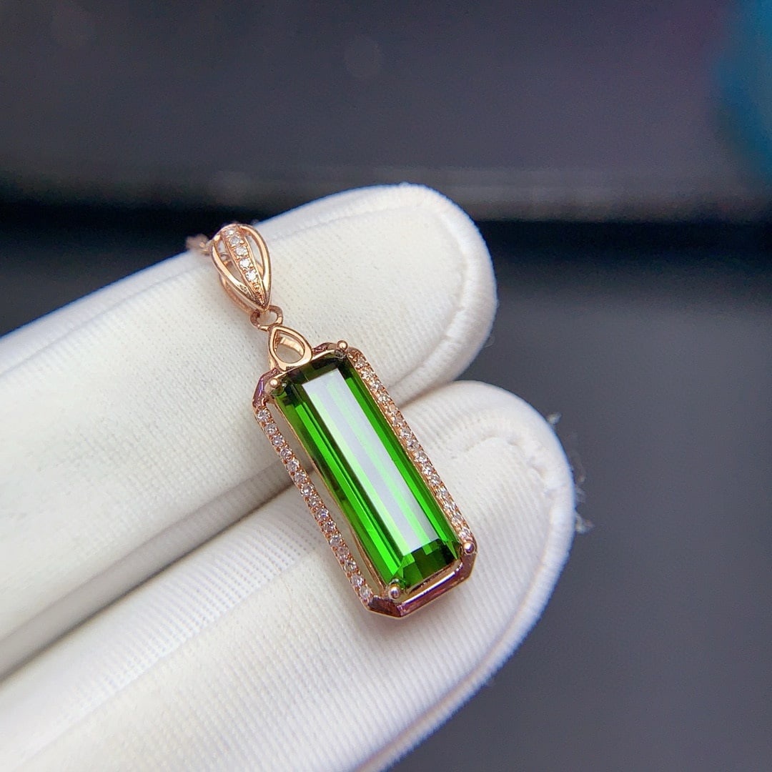 14k Gold 2.9 Ct Natural Tourmaline & Diamond Pendant( Without Chain ) - 3