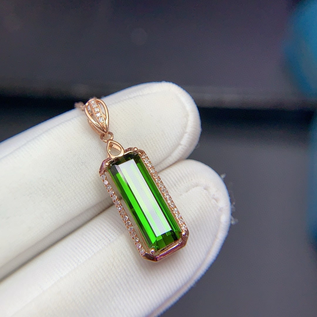 14k Gold 2.9 Ct Natural Tourmaline & Diamond Pendant( Without Chain ) - 4