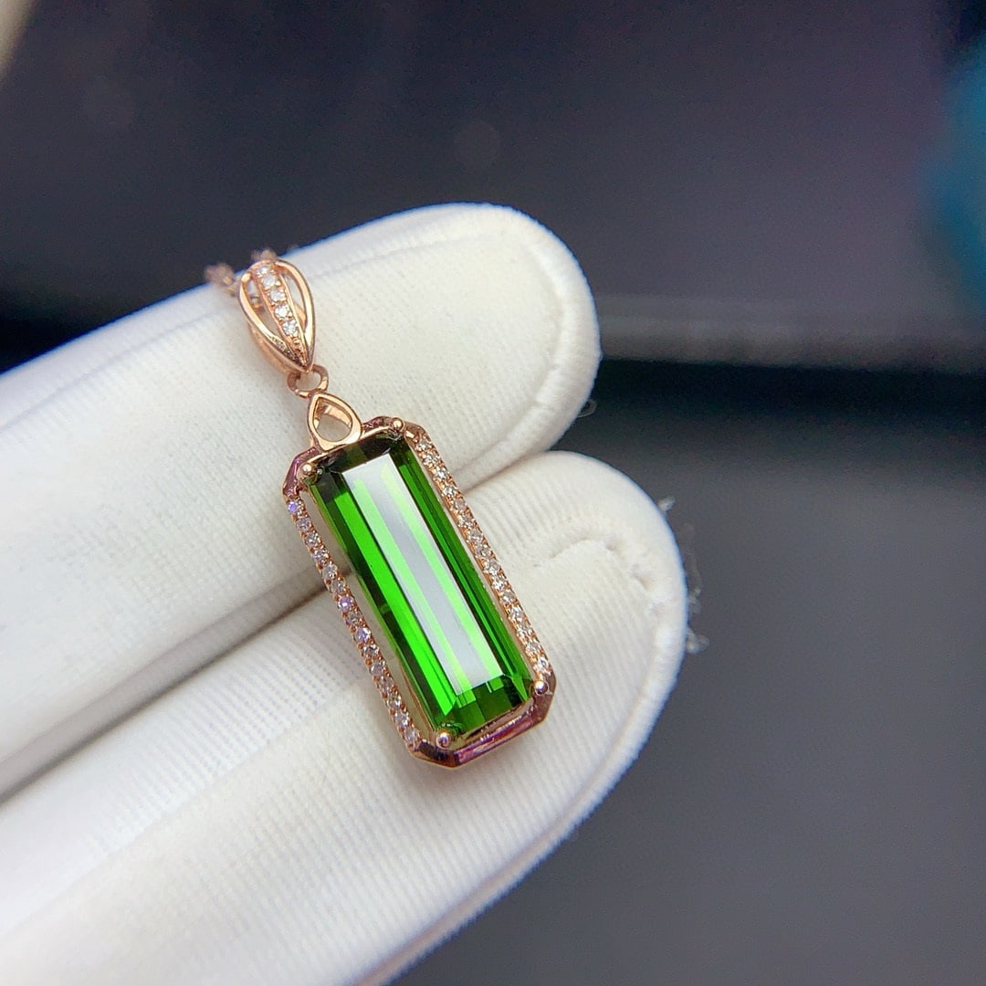 14k Gold 2.9 Ct Natural Tourmaline & Diamond Pendant( Without Chain ) - 5