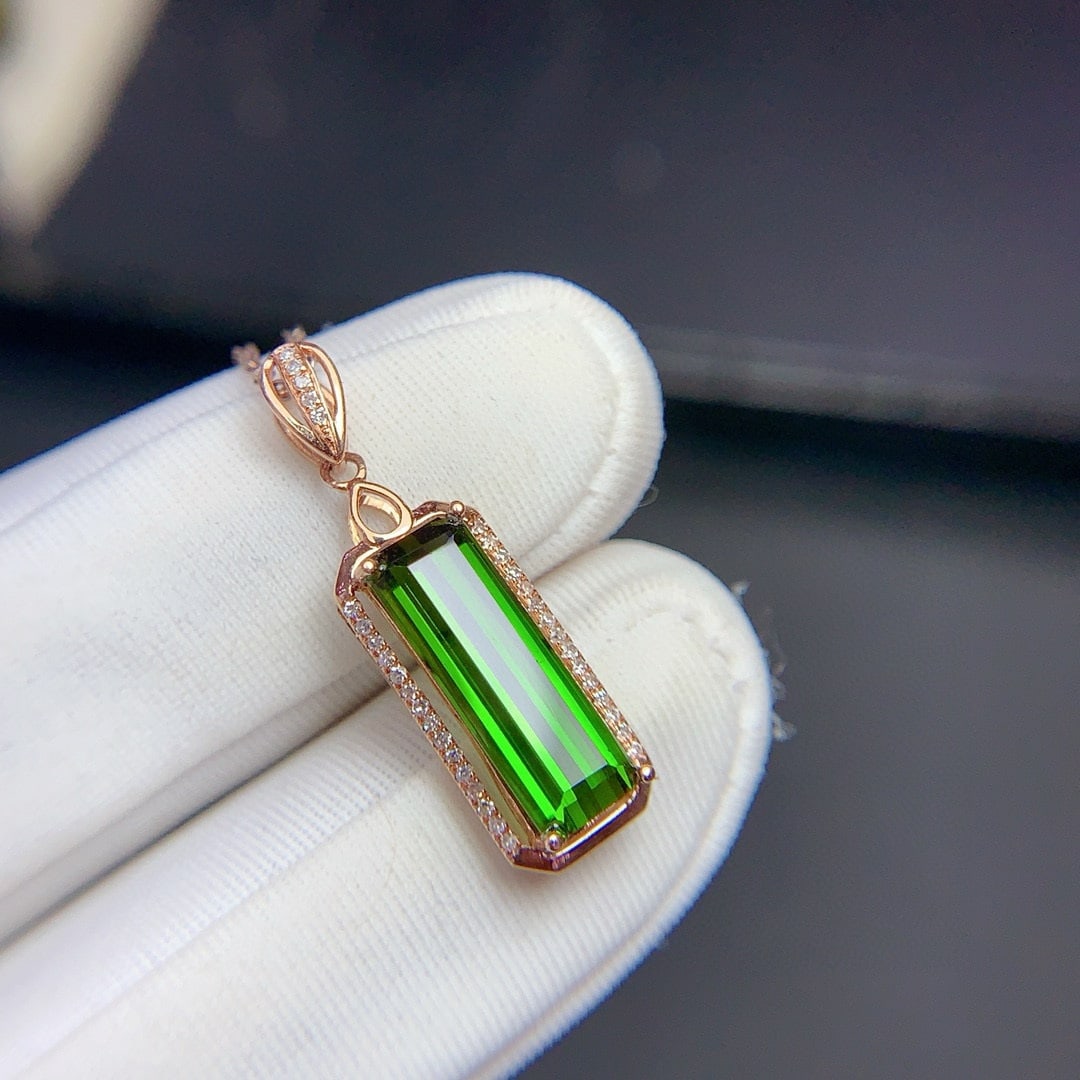 14k Gold 2.9 Ct Natural Tourmaline & Diamond Pendant( Without Chain ) - 6