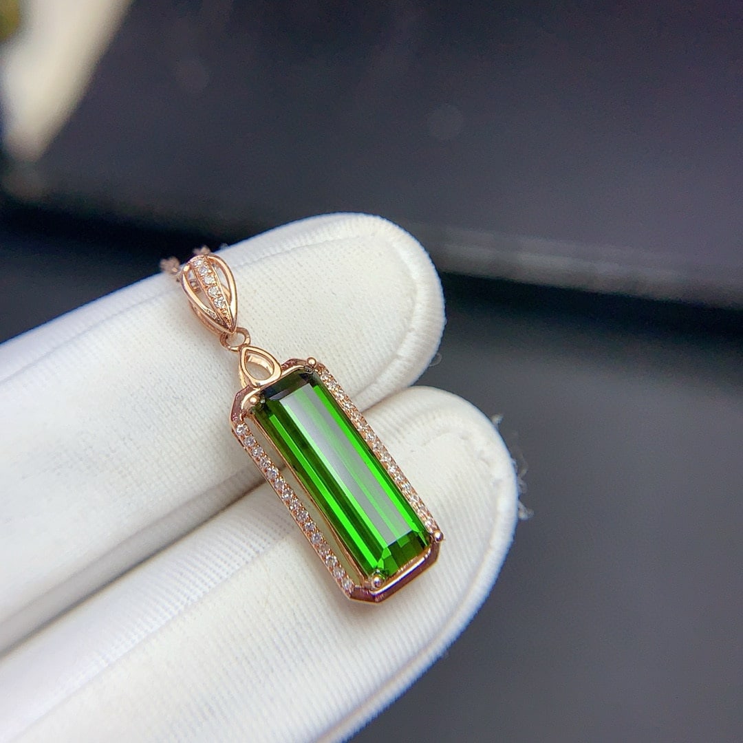 14k Gold 2.9 Ct Natural Tourmaline & Diamond Pendant( Without Chain ) - 7