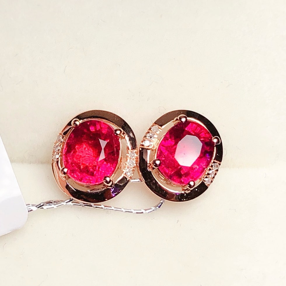 14k Gold 1.6 Ct Natural Tourmaline & Diamond Earrings - 2