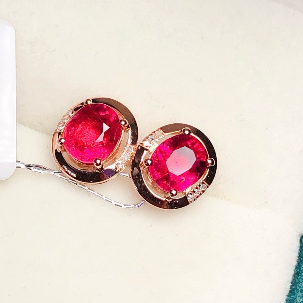 14k Gold 1.6 Ct Natural Tourmaline & Diamond Earrings - 3