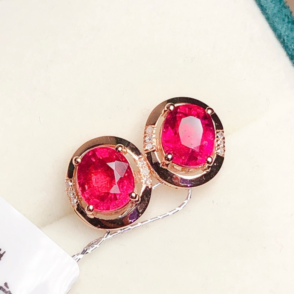 14k Gold 1.6 Ct Natural Tourmaline & Diamond Earrings - 4