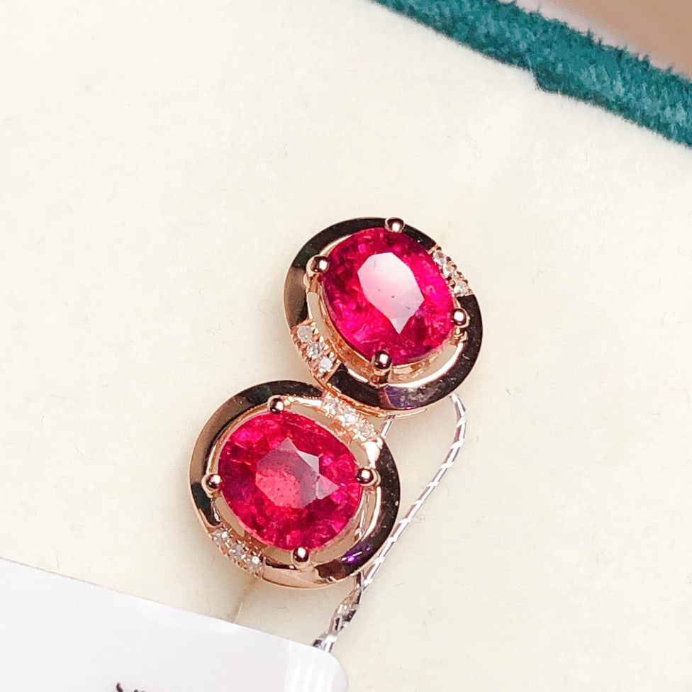 14k Gold 1.6 Ct Natural Tourmaline & Diamond Earrings - 5