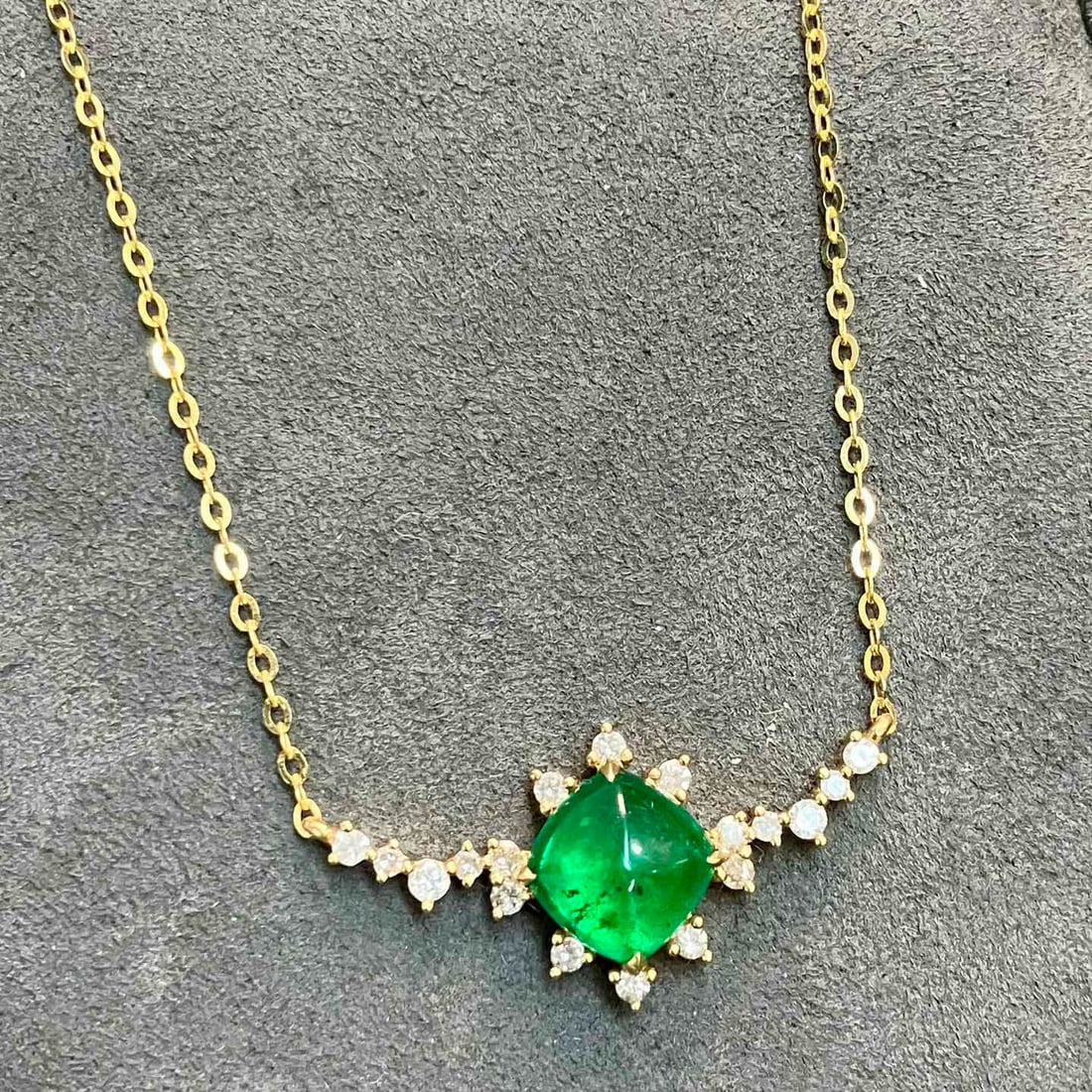 14k Gold 2.11 Ctw Vivid Green Natural Emerald & Diamond Necklace - 3