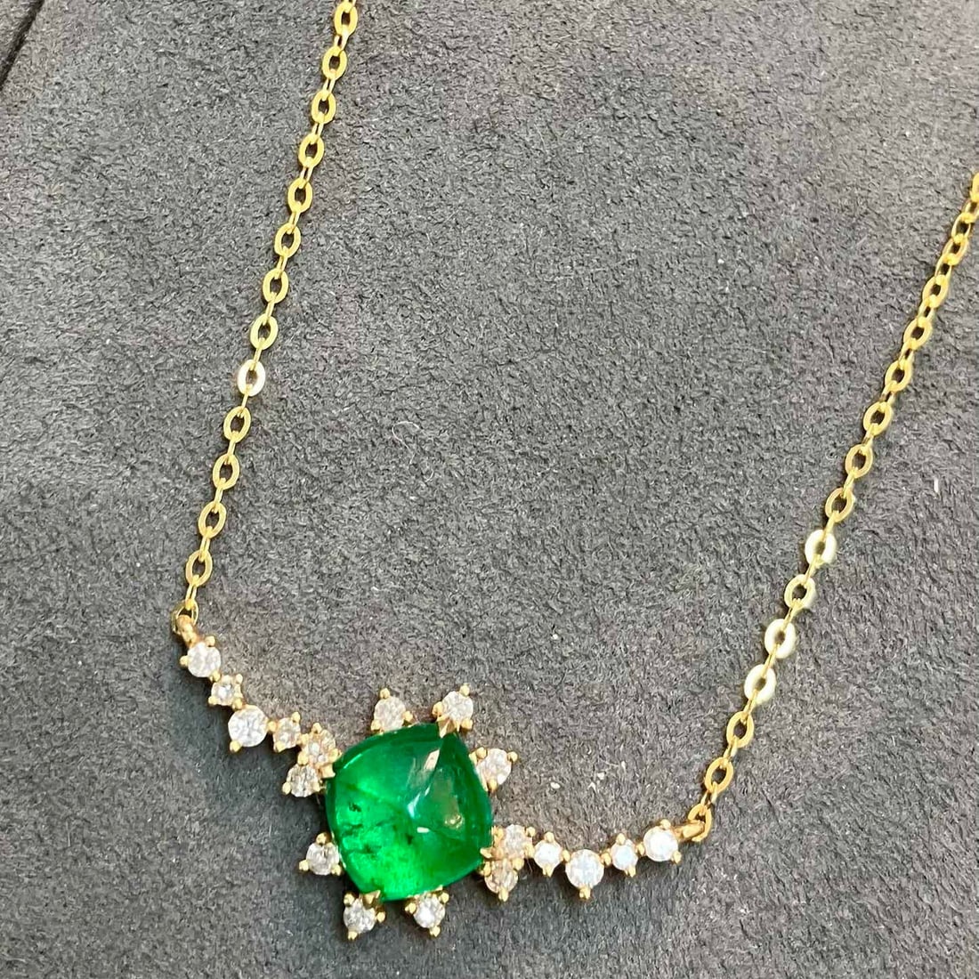 14k Gold 2.11 Ctw Vivid Green Natural Emerald & Diamond Necklace - 6
