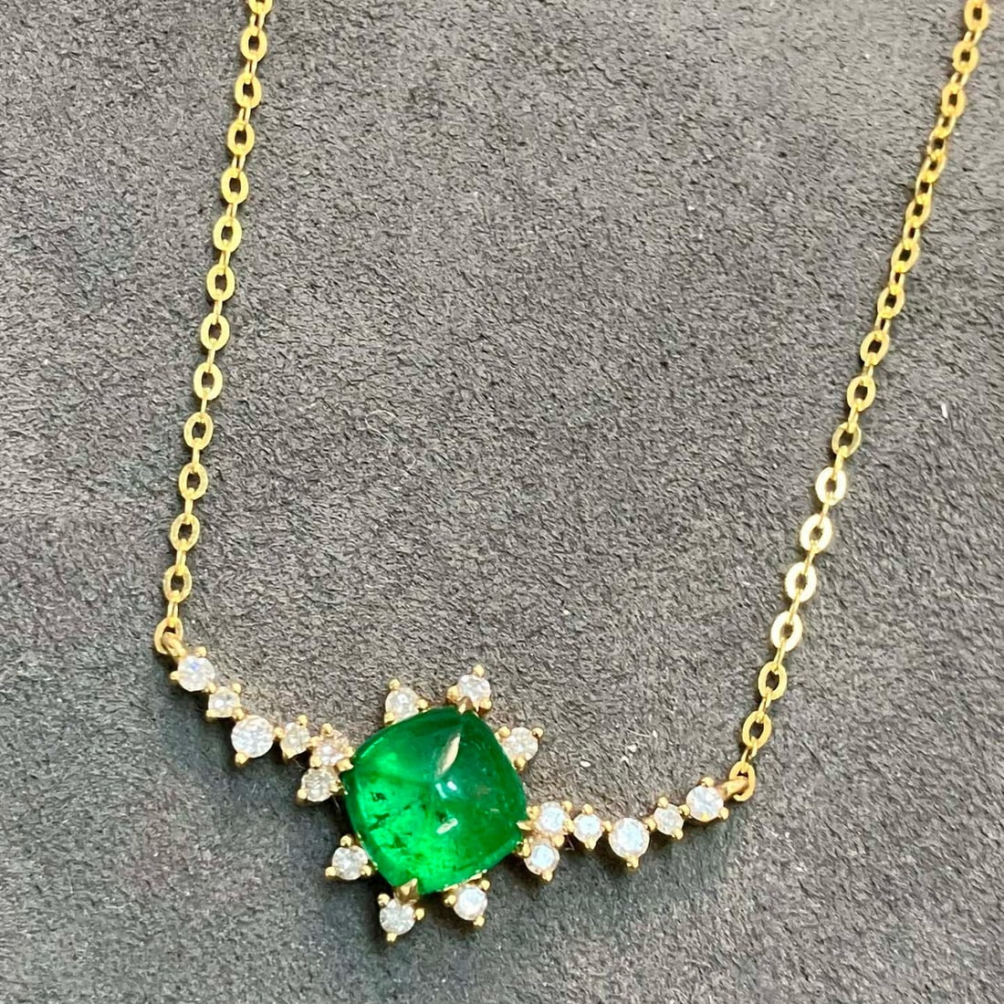 14k Gold 2.11 Ctw Vivid Green Natural Emerald & Diamond Necklace - 7