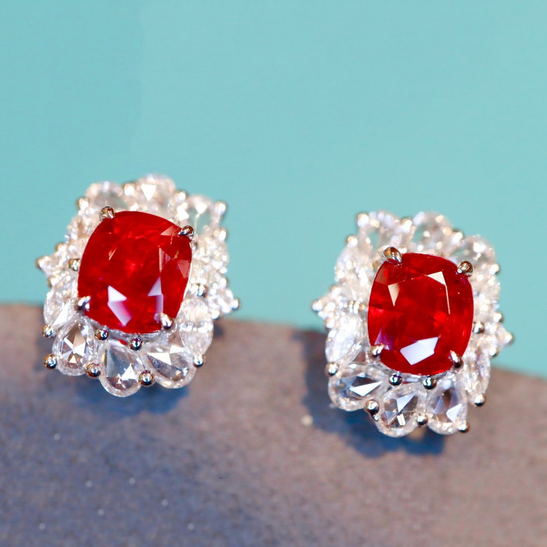 14k Gold 2.70 Ctw Natural Ruby & Diamond Earrings: Ref:230941146 // gold content:14k gold // main gemstone:ruby // shape:cushion // carat weight:2. 02ct // color:pigeonblood red // treatment:natural // // adjacent gemstone 2 : diamond //