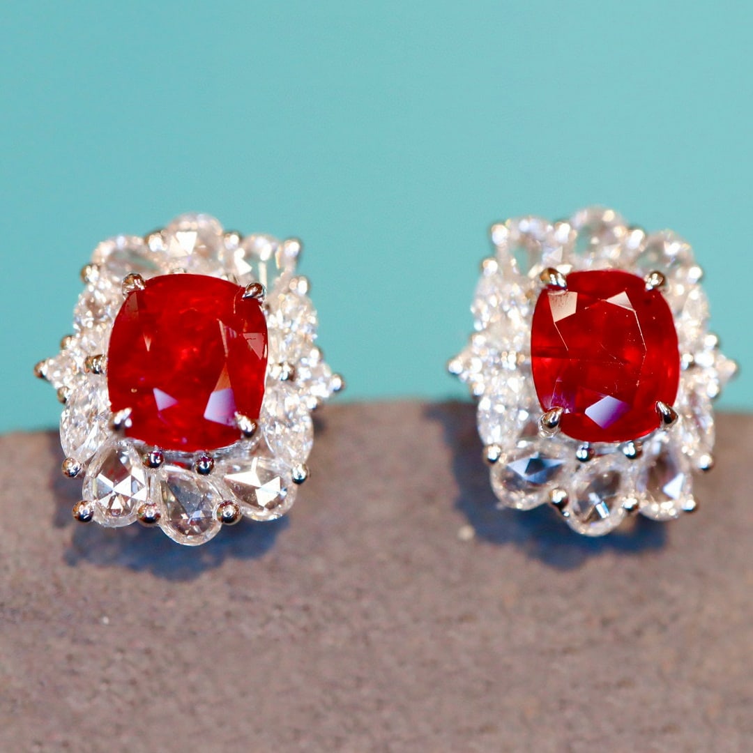 14k Gold 2.70 Ctw Natural Ruby & Diamond Earrings - 3