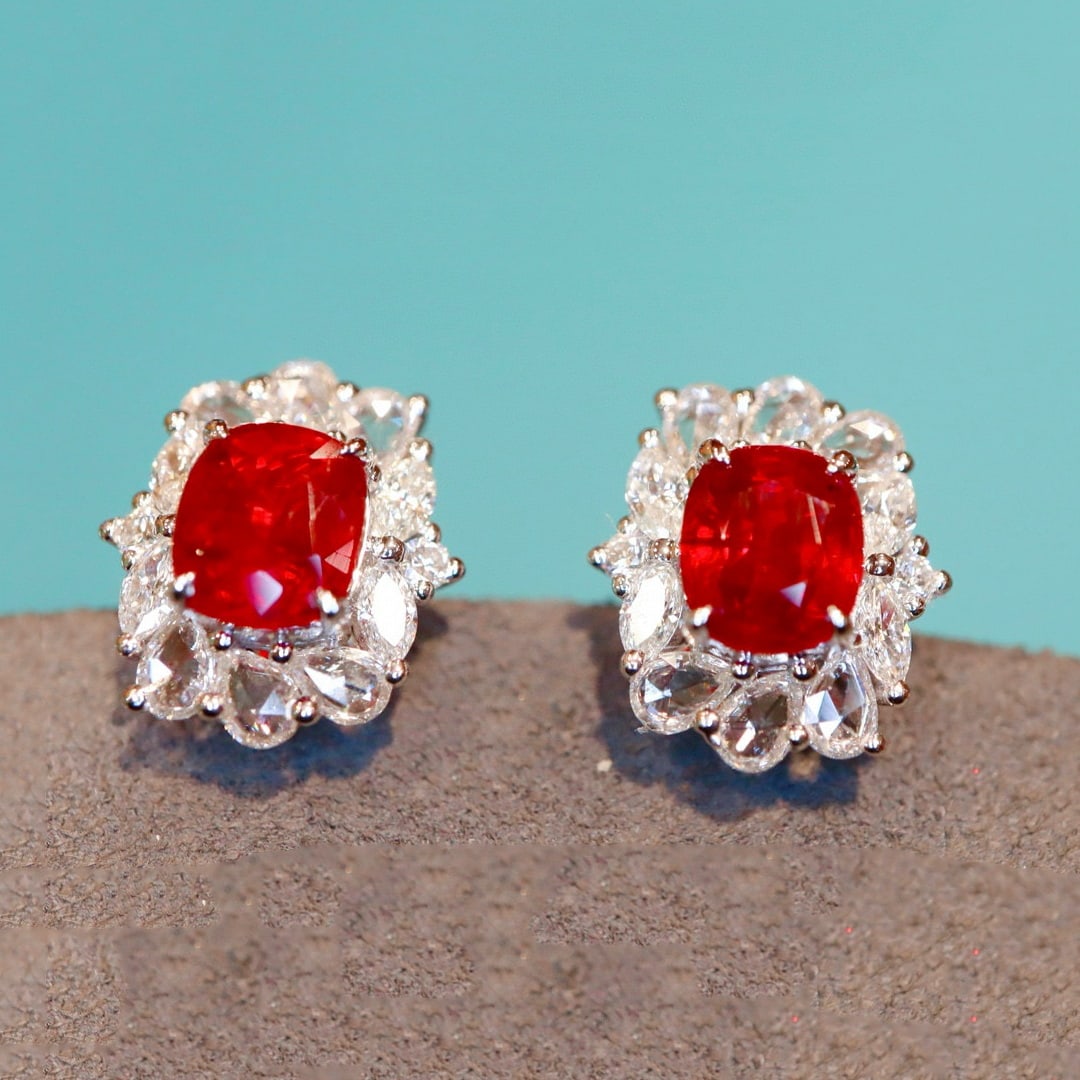 14k Gold 2.70 Ctw Natural Ruby & Diamond Earrings - 7